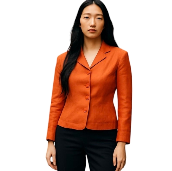 Ann Taylor Linen Blend Orange Button-Up Modern Career Office Siren Blazer Sz 8 - Picture 1 of 9